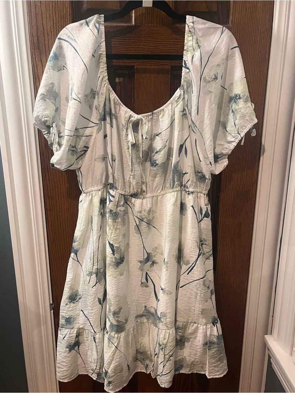 me too White Midi Dress with Blue-Green Floral Print